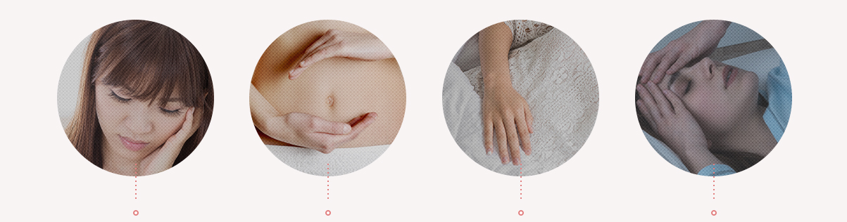 자궁경부이형성증 한의학병인 4가지 — 혈허(혈부족)·습열(순환 안 되는열)·담음(기혈 순환장애노폐물)·기체(기 정체) 도식