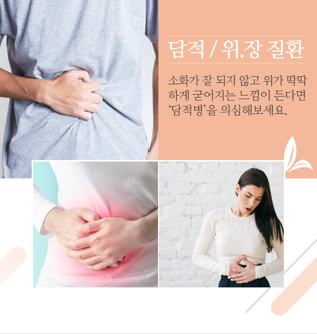 담적 / 위장 질환 소화가 잘 되지 않고 위가 딱딱하게 굳어지는 느낌이 든다면‘담적병’을 의심해보세요.