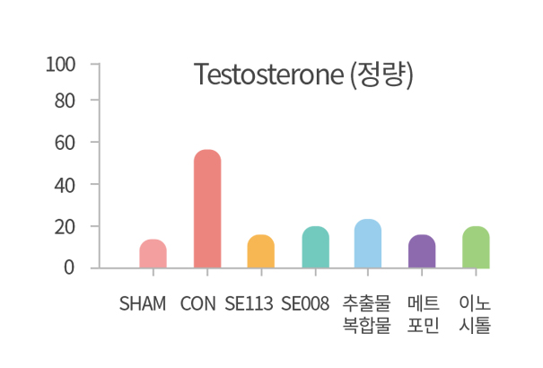 다낭성난소증후군 한약 투여 후 혈중 테스토스테론 수치 감소그래프 — 레트로졸 유도 모델대비 정상 수준 회복